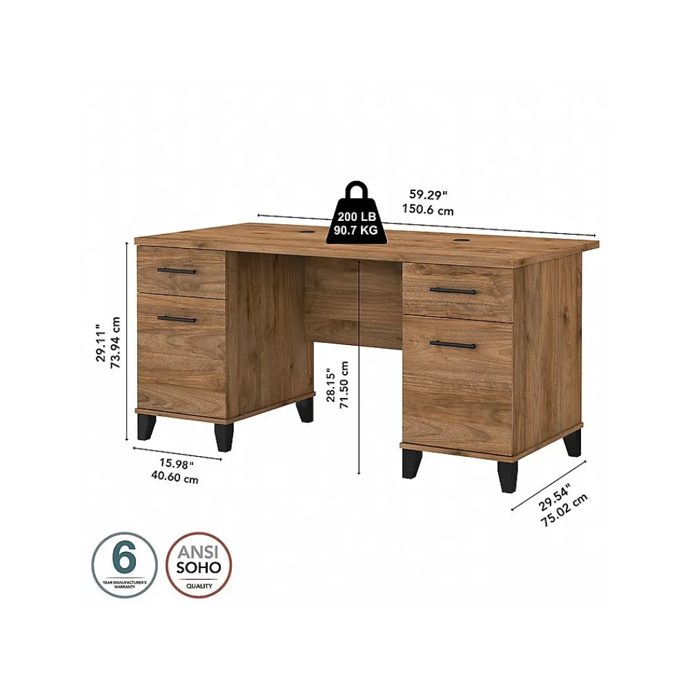 Computer Desks*Bush Furniture Somerset 60"W Office Desk with Drawers, (WC81328K) Fresh Walnut