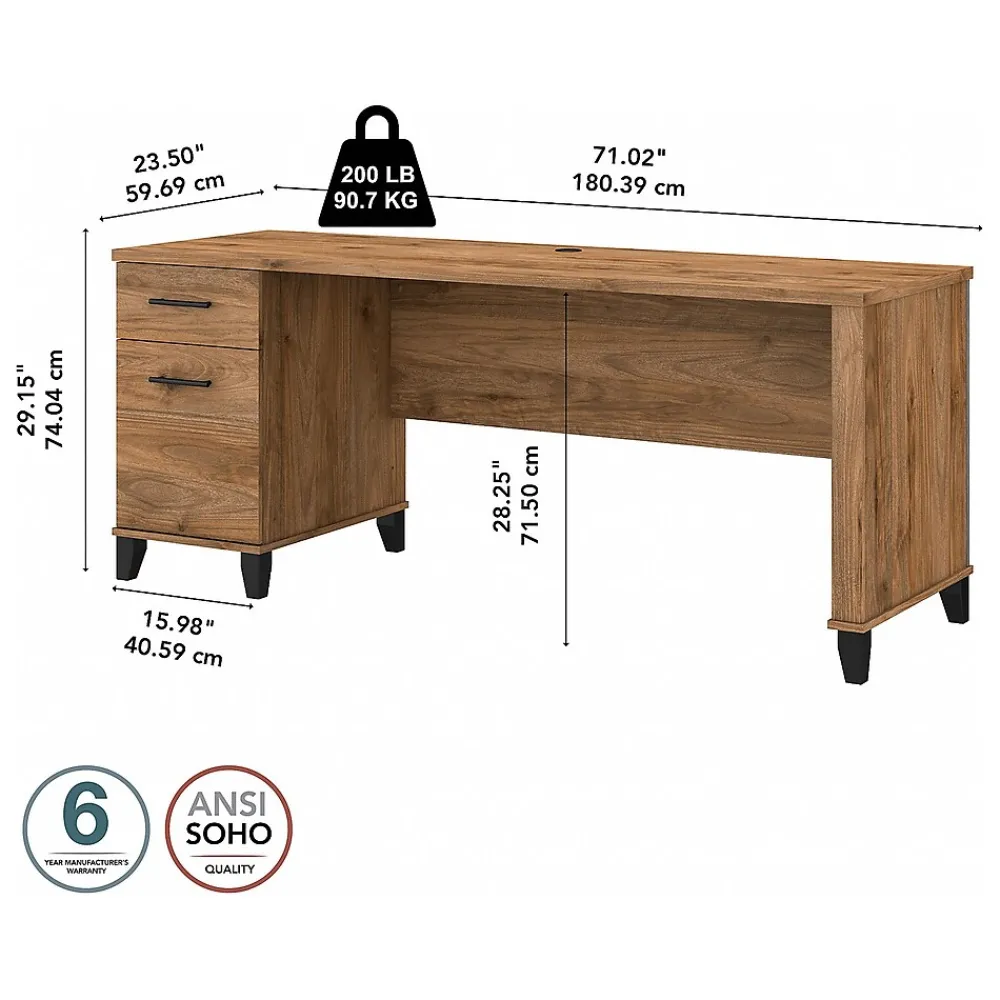 Computer Desks*Bush Furniture Somerset 72"W Office Desk with Drawers, (WC81372) Fresh Walnut
