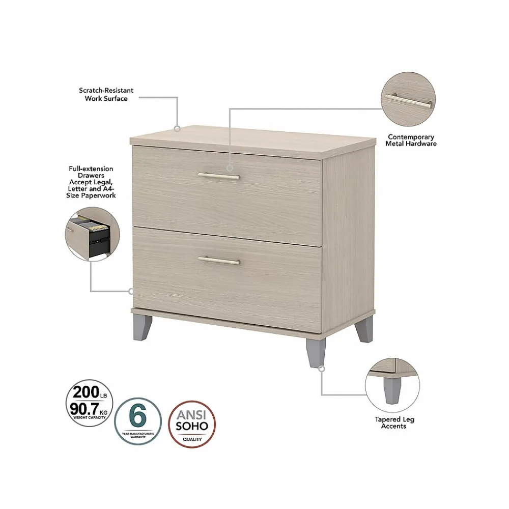 Office Desks*Bush Furniture Somerset 72"W 3 Position Sit to Stand L Shaped Desk with Hutch and File Cabinet, (SET016SO) Sand Oak