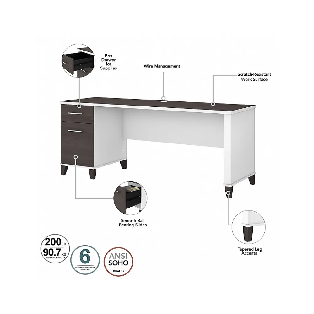 L-Desks*Bush Furniture Somerset 72"W 3 Position Sit to Stand L Shaped Desk with Hutch and File Cabinet, (SET016SGWH) Storm Gray/White