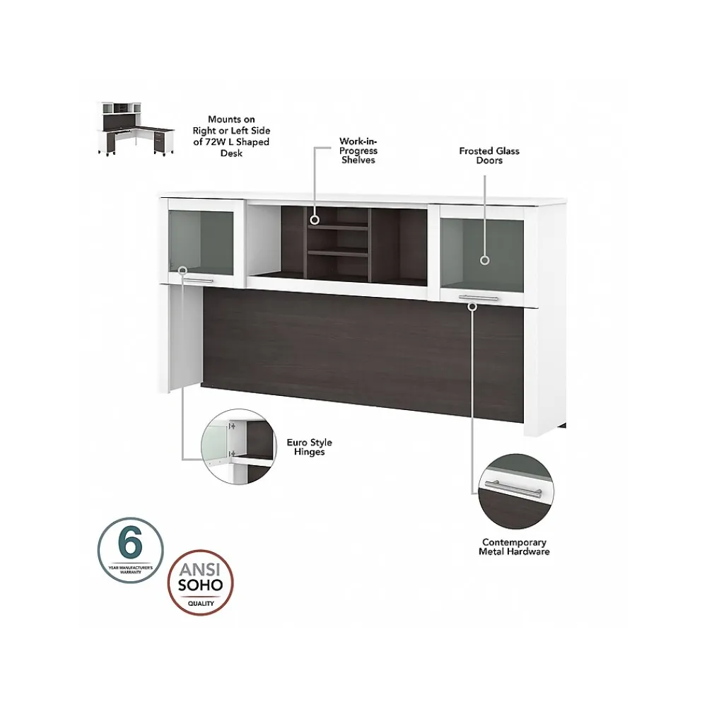 L-Desks*Bush Furniture Somerset 72"W 3 Position Sit to Stand L Shaped Desk with Hutch and File Cabinet, (SET016SGWH) Storm Gray/White