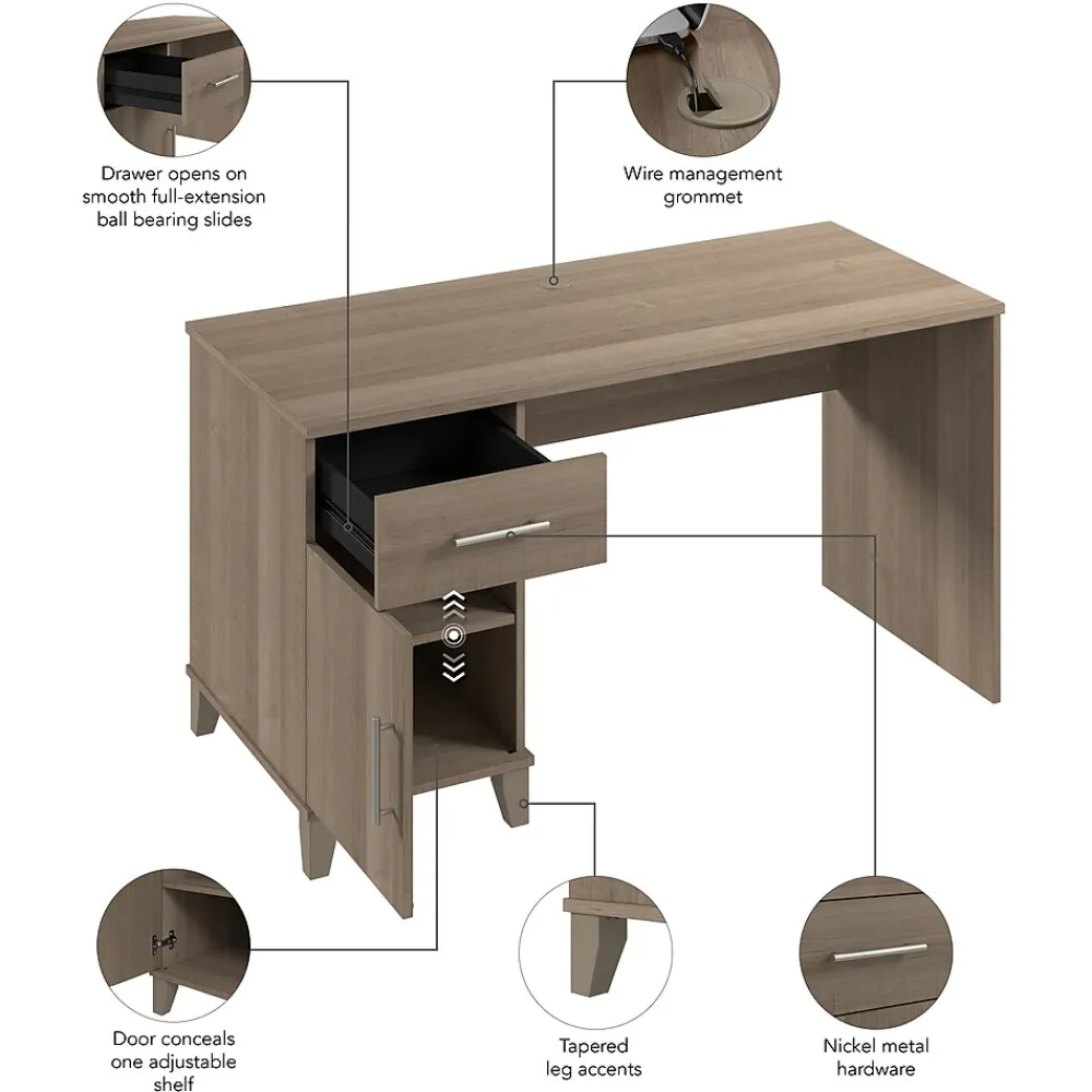 Computer Desks*Bush Furniture Somerset 54"W Office Desk with Drawer and Storage Cabinet, Ash Gray (WC81654)