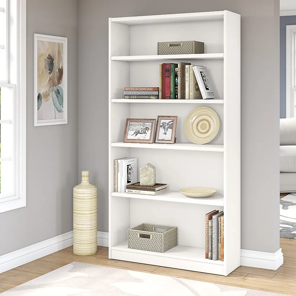 Bookcases*Bush Furniture Universal 72"H 5-Shelf Bookcase with Adjustable Shelves, Pure White (WL12417)