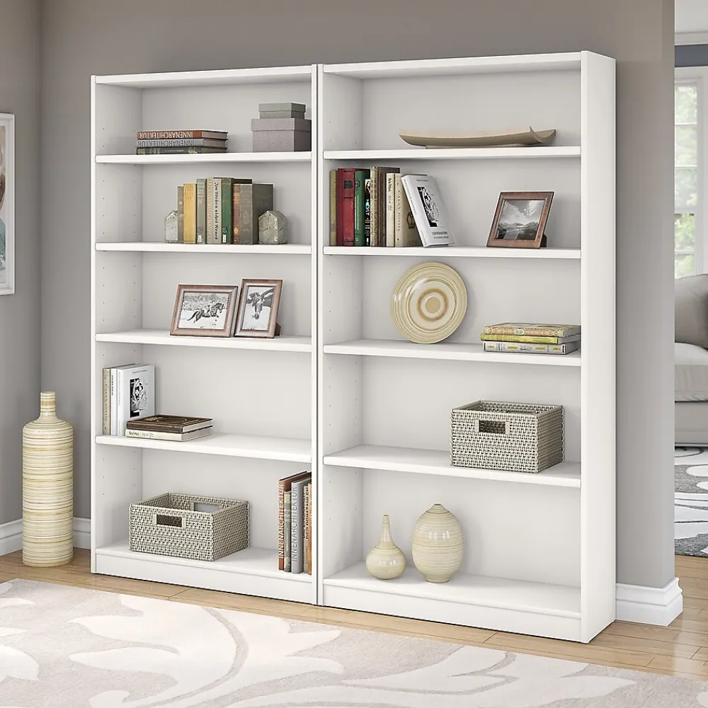 Bookcases*Bush Furniture Universal 72"H 5-Shelf Bookcase with Adjustable Shelves, Pure White (WL12417)
