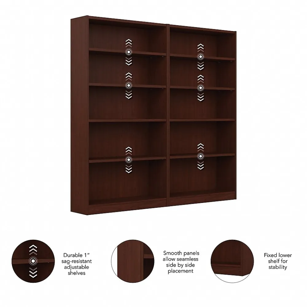 Bookcases*Bush Furniture Universal 72"H 5-Shelf Bookcase with Adjustable Shelves, Vogue Cherry, 2/Set (UB003VC)