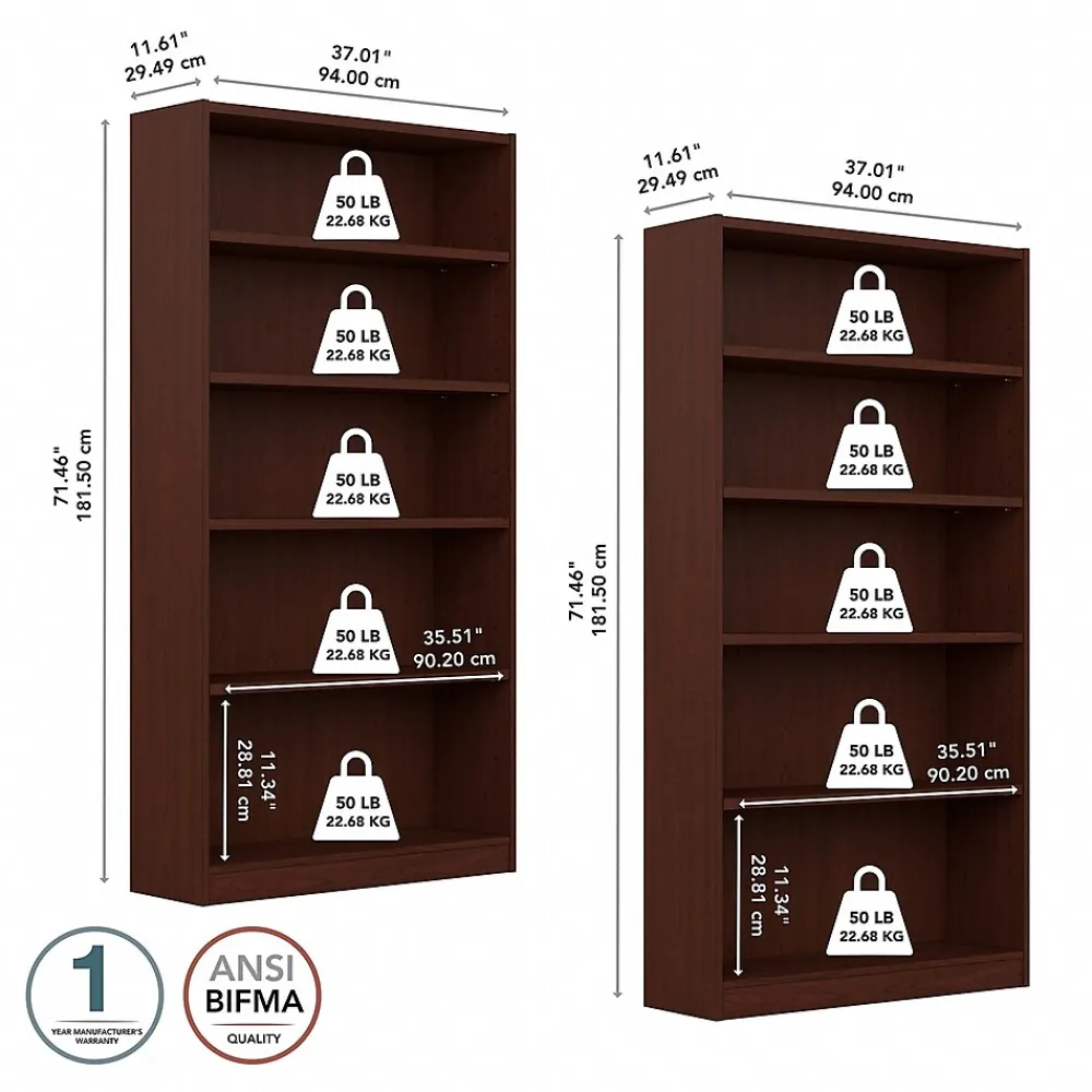 Bookcases*Bush Furniture Universal 72"H 5-Shelf Bookcase with Adjustable Shelves, Vogue Cherry, 2/Set (UB003VC)