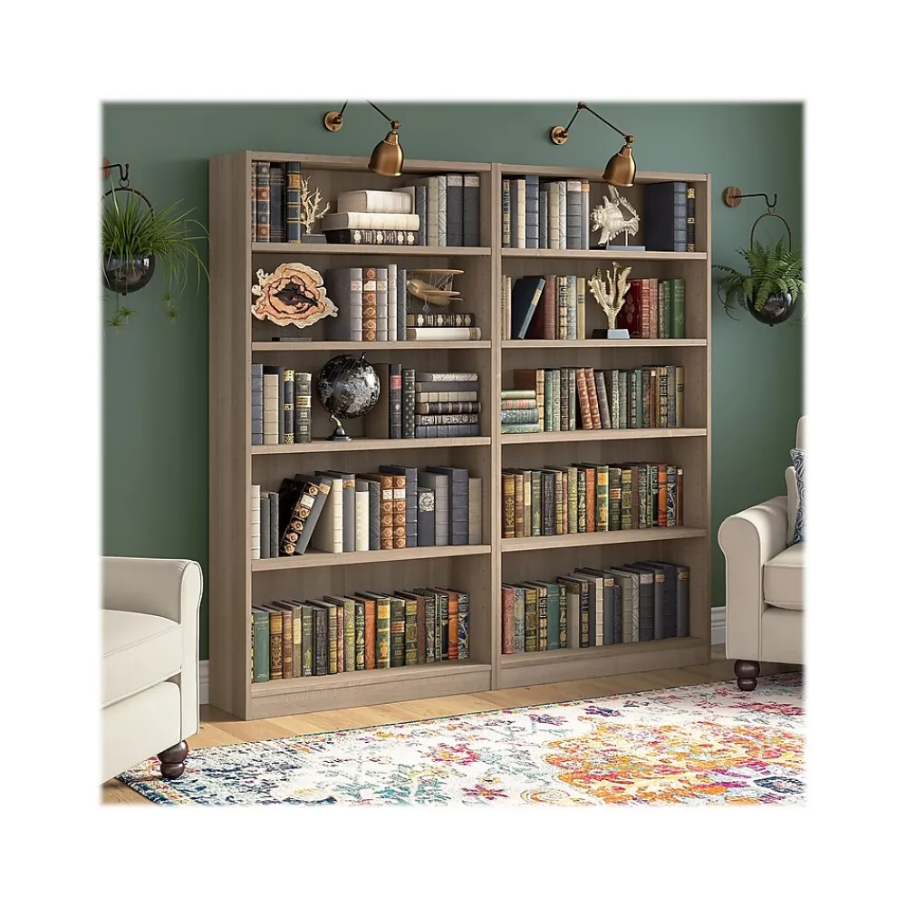 Bookcases*Bush Furniture Universal 72"H 5-Shelf Bookcase with Adjustable Shelves, Ash Gray Laminated Wood (WL12427)