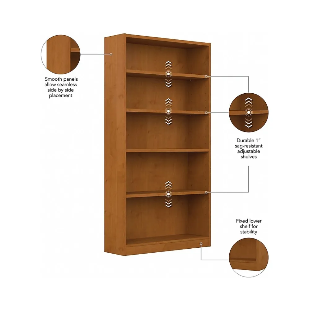 Bookcases*Bush Furniture Universal 72"H 5-Shelf Bookcase with Adjustable Shelves, Natural Cherry Laminated Wood (WL12467)