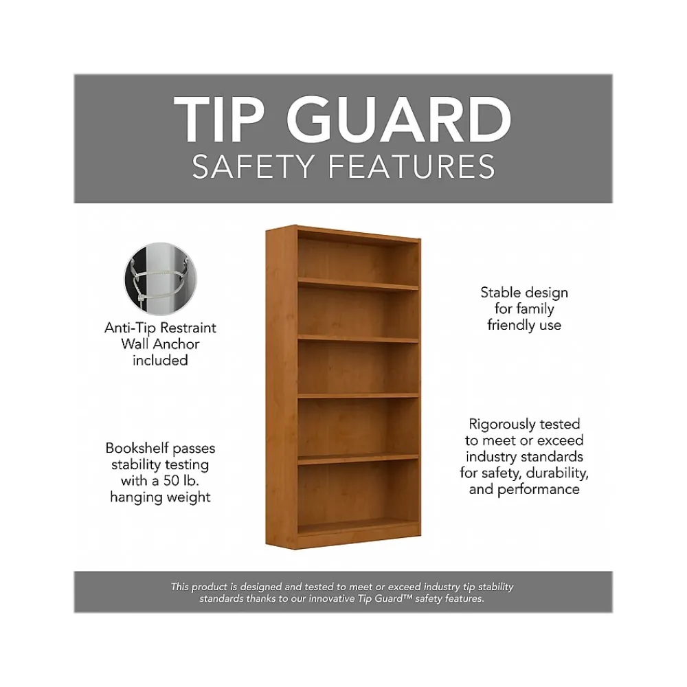 Bookcases*Bush Furniture Universal 72"H 5-Shelf Bookcase with Adjustable Shelves, Natural Cherry Laminated Wood (WL12467)