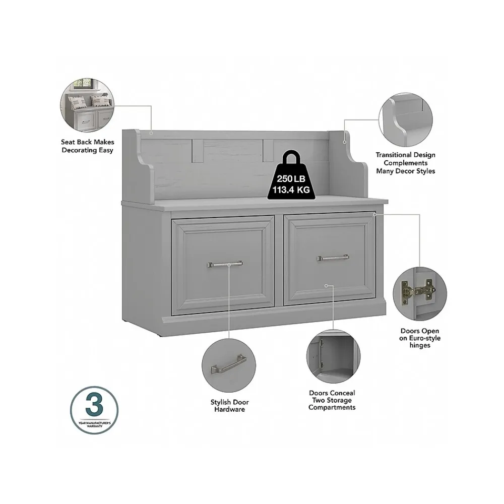Storage Cabinets*Bush Furniture Woodland Entryway Storage Set with Hall Trees and Shoe Bench with Doors, Cape Cod Gray (WDL011CG)