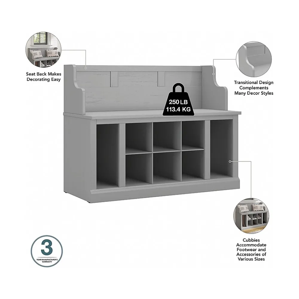 Storage Cabinets*Bush Furniture Woodland Entryway Storage Set with Hall Trees and Shoe Bench with Drawers, Cape Cod Gray (WDL012CG)