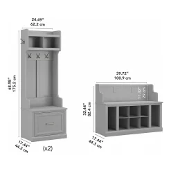 Storage Cabinets*Bush Furniture Woodland Entryway Storage Set with Hall Trees and Shoe Bench with Drawers, Cape Cod Gray (WDL012CG)