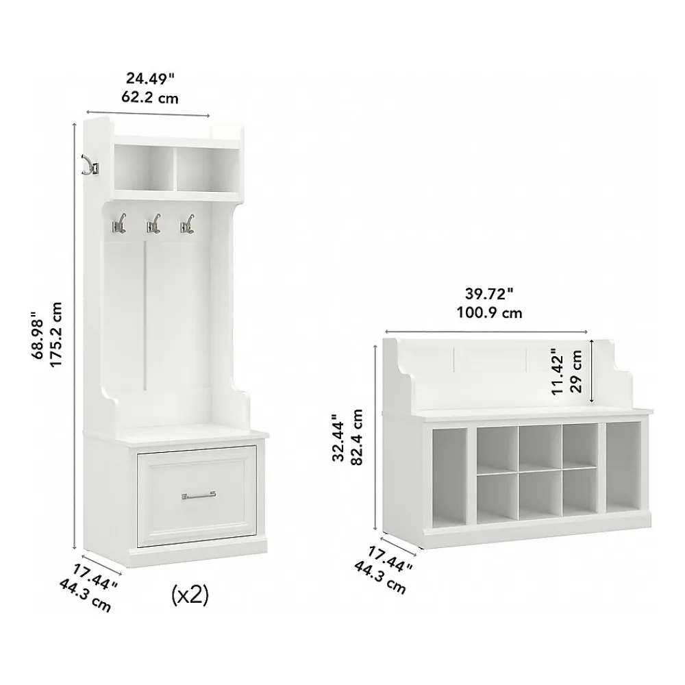 Storage Cabinets*Bush Furniture Woodland Entryway Storage Set with Hall Trees and Shoe Bench with Drawers, White Ash (WDL012WAS)