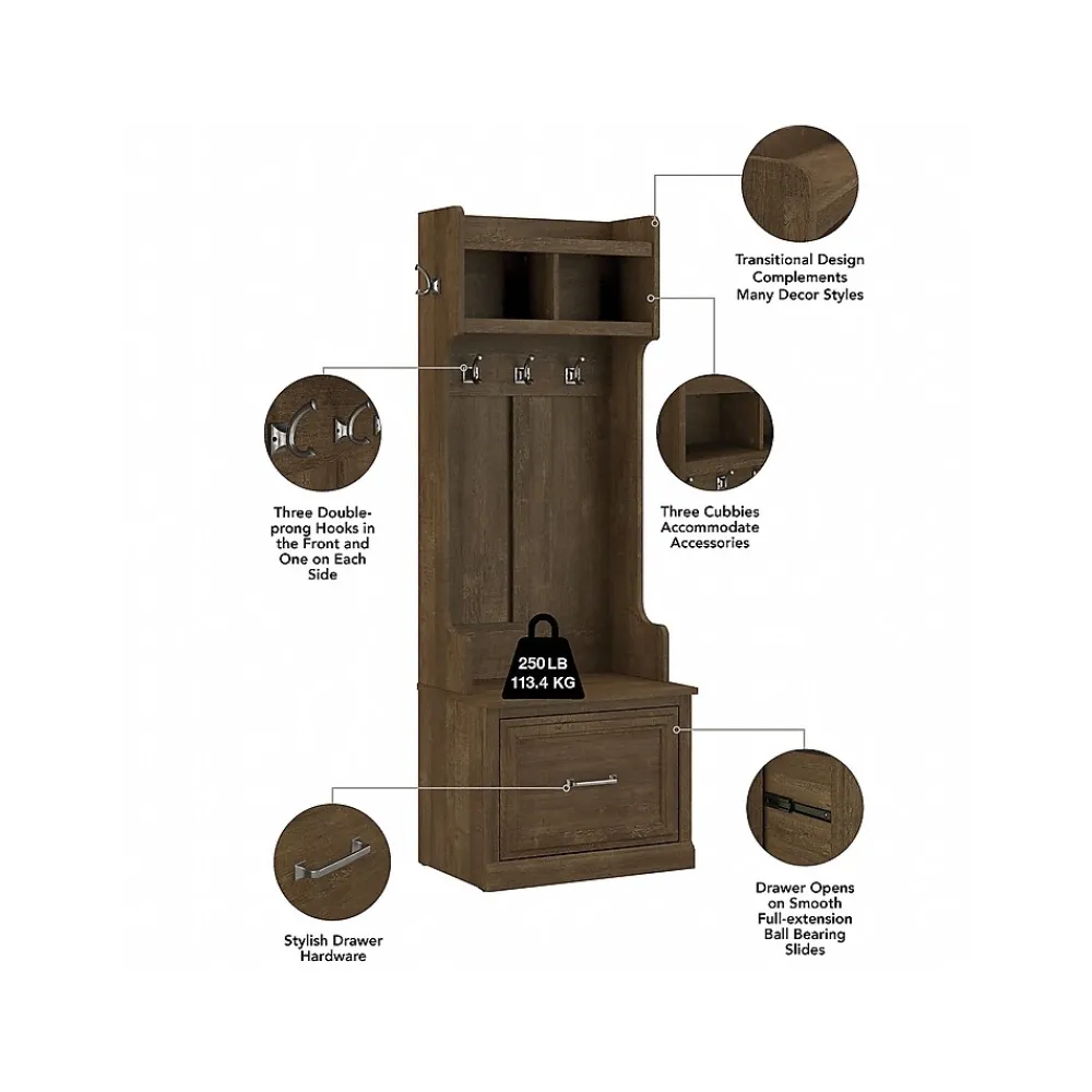 Storage Cabinets*Bush Furniture Woodland 24W Hall Tree and Small Shoe Bench with Drawer, Ash Brown (WDL007ABR)