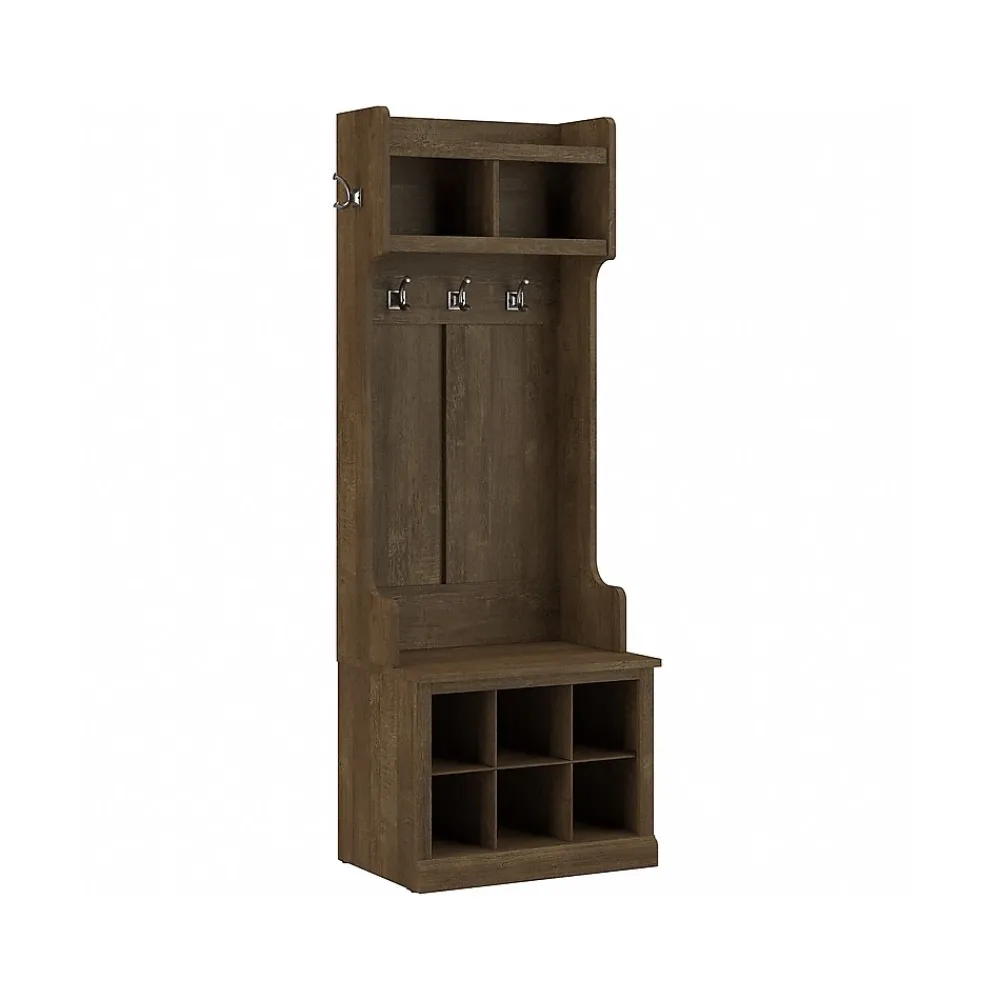 Storage Cabinets*Bush Furniture Woodland 24W Hall Tree and Small Shoe Bench with Shelves, Ash Brown (WDL008ABR)