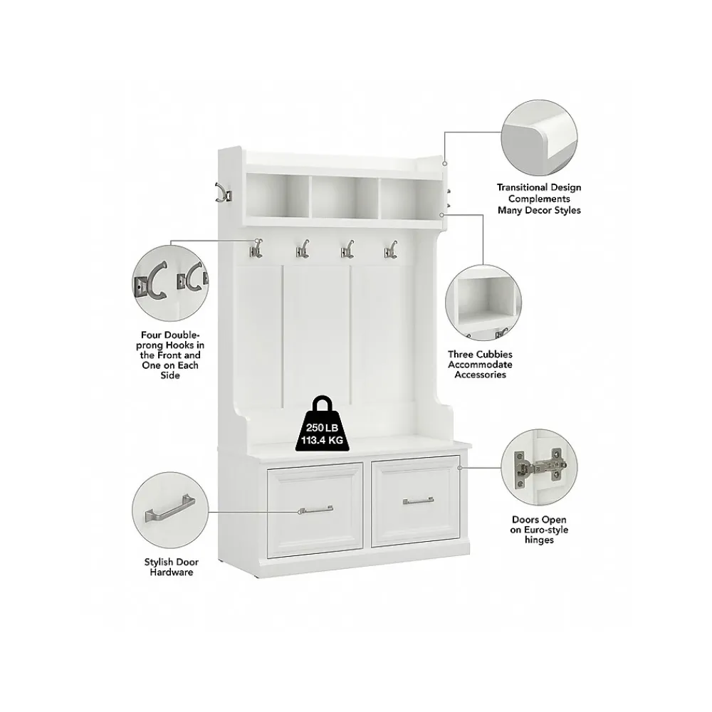 Storage Cabinets*Bush Furniture Woodland 40W Hall Tree and Shoe Storage Bench with Doors, White Ash (WDL001WAS)