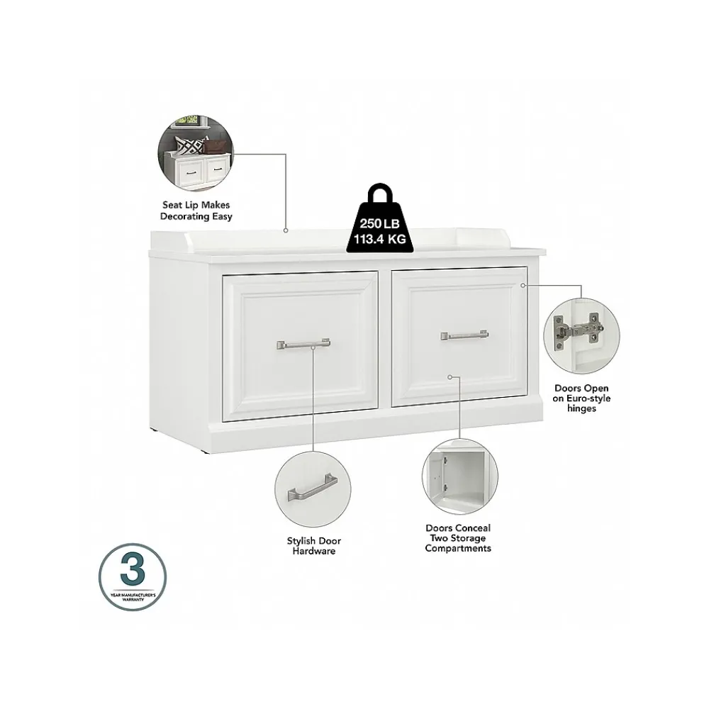 Storage Cabinets*Bush Furniture Woodland 40W Shoe Storage Bench with Doors and Wall Mounted Coat Rack, White Ash (WDL003WAS)