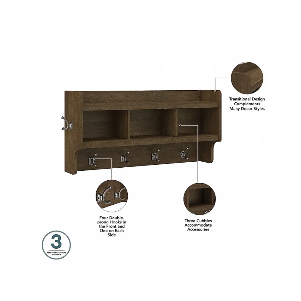 Storage Cabinets*Bush Furniture Woodland 40W Shoe Storage Bench with Doors and Wall Mounted Coat Rack, Ash Brown (WDL003ABR)