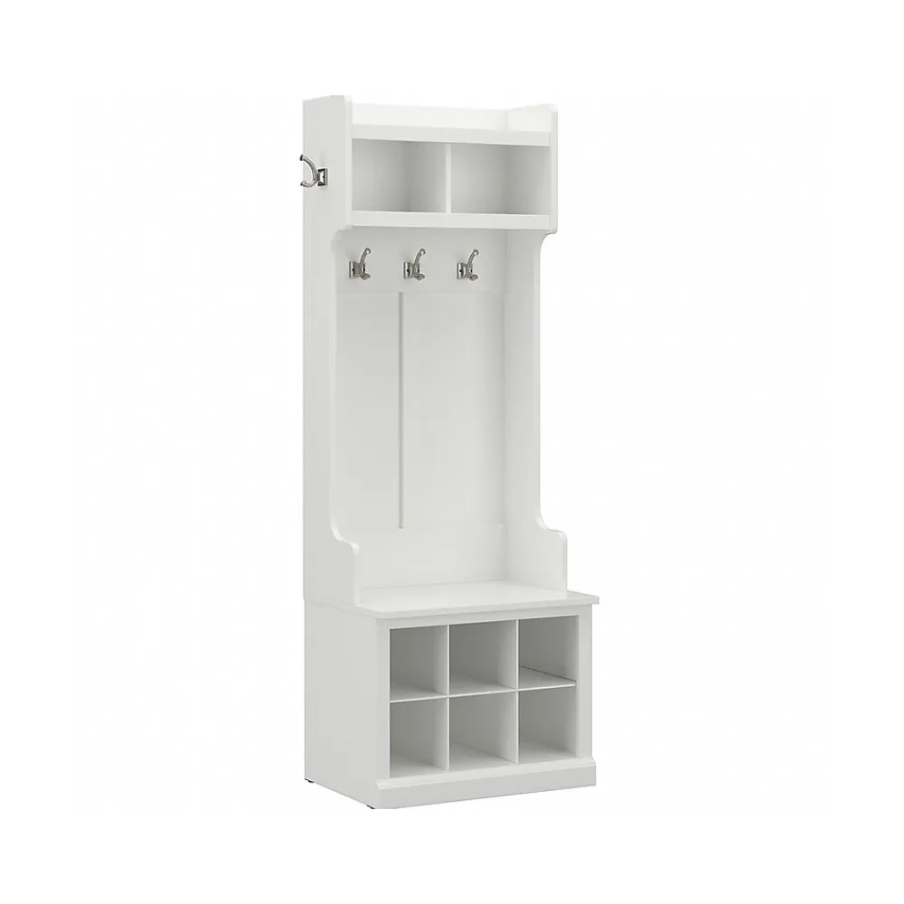Storage Cabinets*Bush Furniture Woodland 24W Hall Tree and Small Shoe Bench with Shelves, White Ash (WDL008WAS)