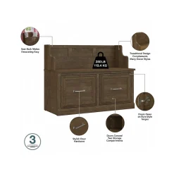 Storage Cabinets*Bush Furniture Woodland 40W Entryway Bench with Doors and Wall Mounted Coat Rack, Ash Brown (WDL009ABR)