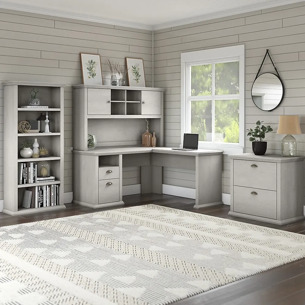 Bookcases*Bush Furniture Yorktown 67"H 5-Shelf Bookcase with Adjustable Shelves, Linen White Oak Laminated Wood (WC40466-03)