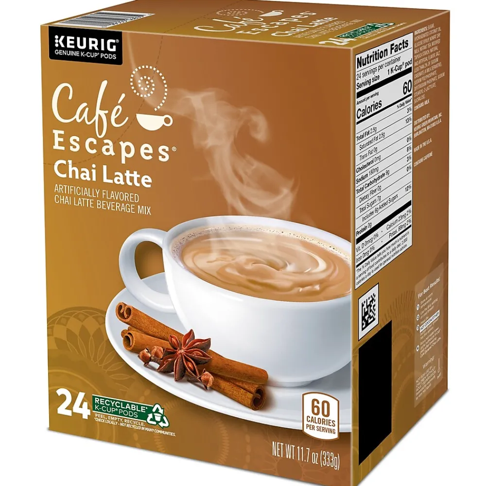 Cafe Escapes Chai Latte Coffee, Keurig® K-Cup® Pods, Light Roast, 24/Box (6805)