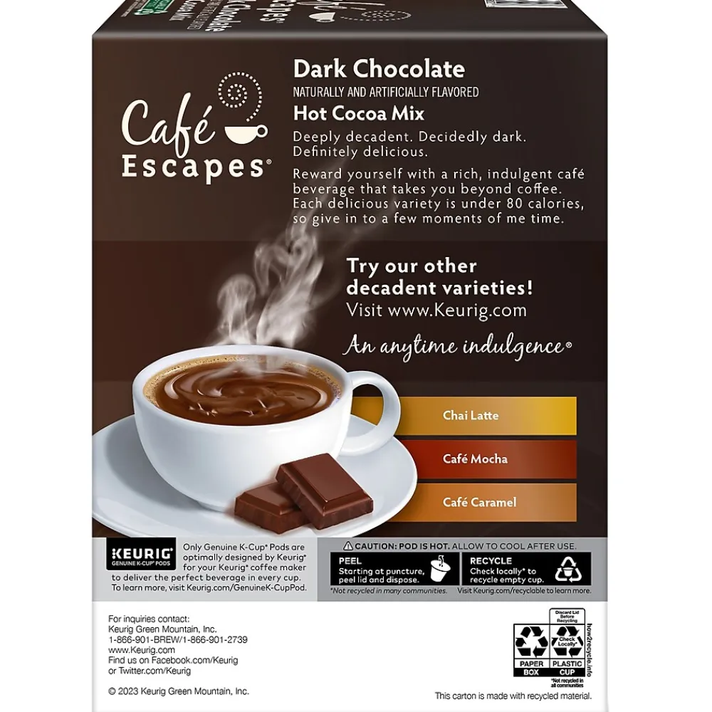 Cafe Escapes Dark Chocolate Hot Cocoa Mix, Keurig® K-Cup® Pods, 24/Box (6802)