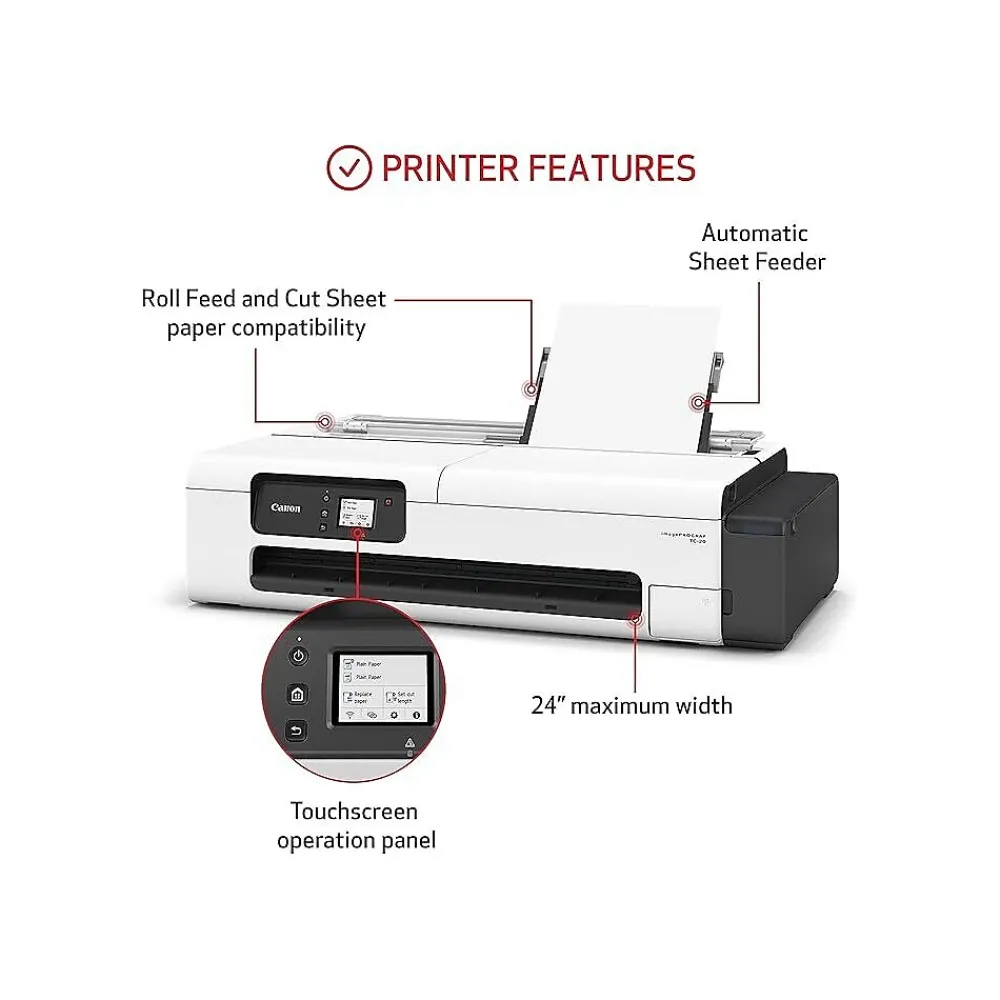 Canon ImagePROGRAF TC-20 Wireless Color Wide-Format Inkjet Printer, Single-Function, Supertank, Print (5815C002)