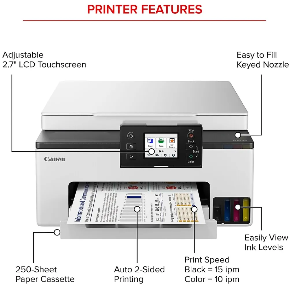 Canon MAXIFY GX1020 Wireless Color Inkjet Printer, All-In-One Supertank, Print, Scan, Copy (GX1020)
