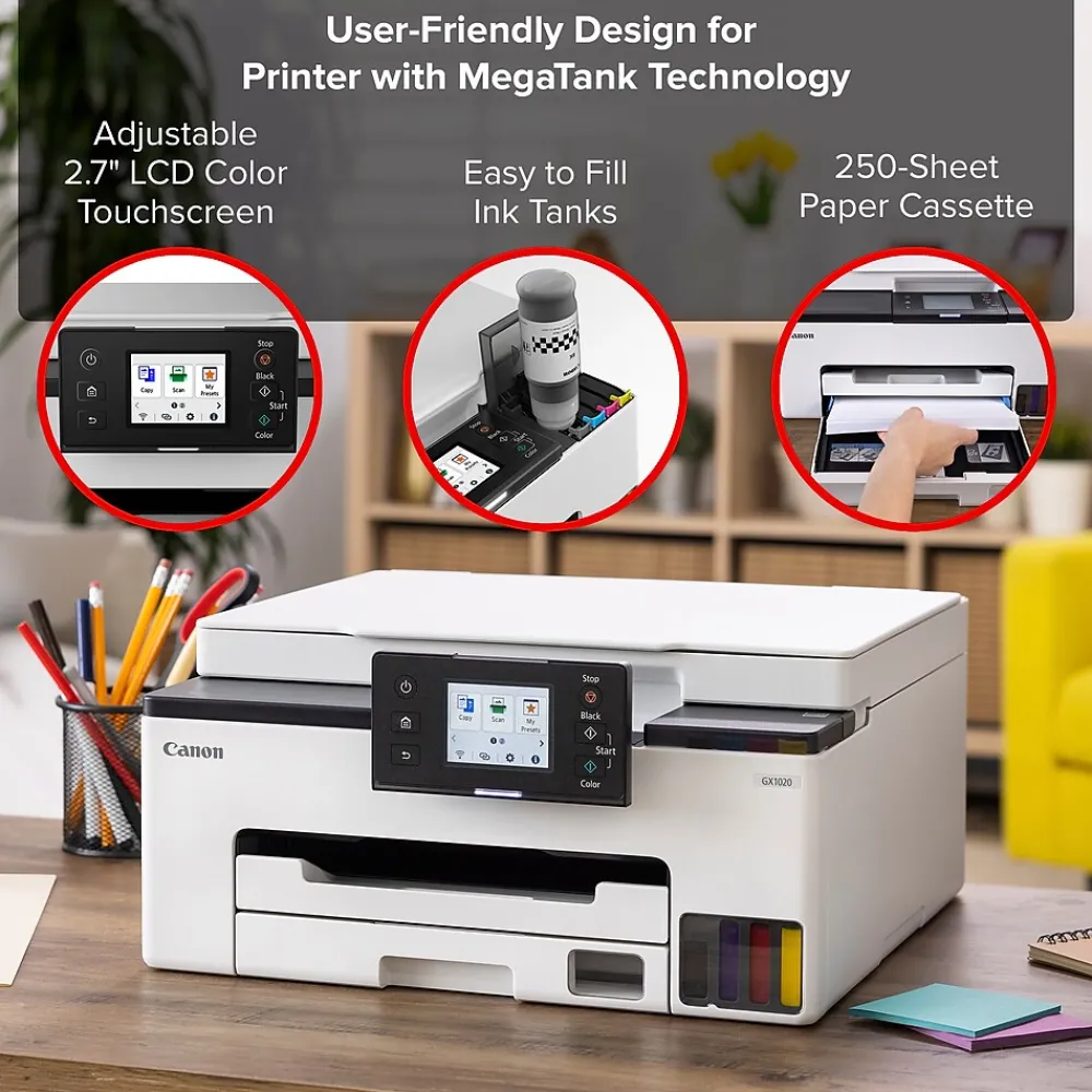 Canon MAXIFY GX1020 Wireless Color Inkjet Printer, All-In-One Supertank, Print, Scan, Copy (GX1020)