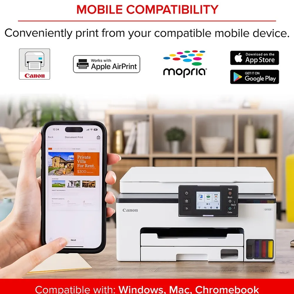 Canon MAXIFY GX1020 Wireless Color Inkjet Printer, All-In-One Supertank, Print, Scan, Copy (GX1020)