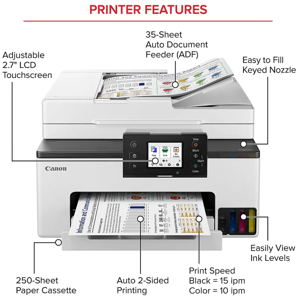 Canon MAXIFY GX2020 Wireless Color Inkjet Printer, All-In-One, Print, Scan, Copy, Fax (GX2020)