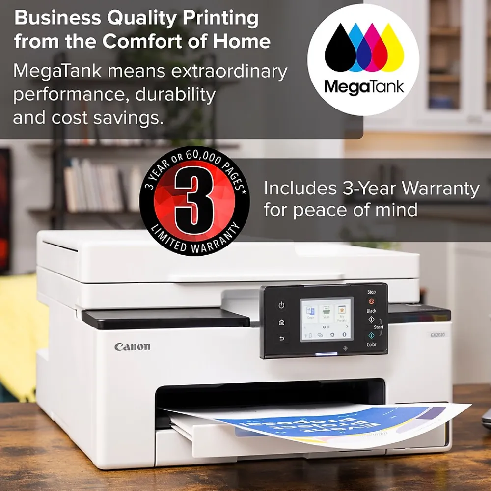 Canon MAXIFY GX2020 Wireless Color Inkjet Printer, All-In-One, Print, Scan, Copy, Fax (GX2020)