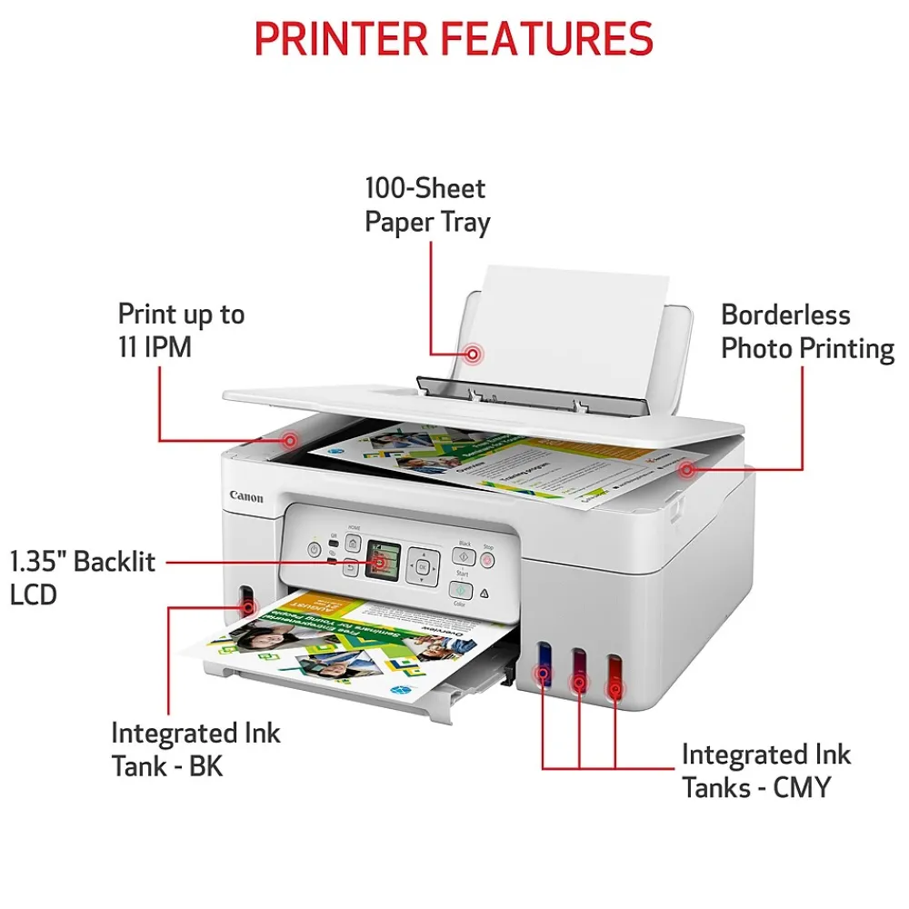 Canon PIXMA MegaTank G3270 WH Wireless Color Inkjet Printer, All-In-One Supertank, Print, Scan, Copy (G3270 WH)