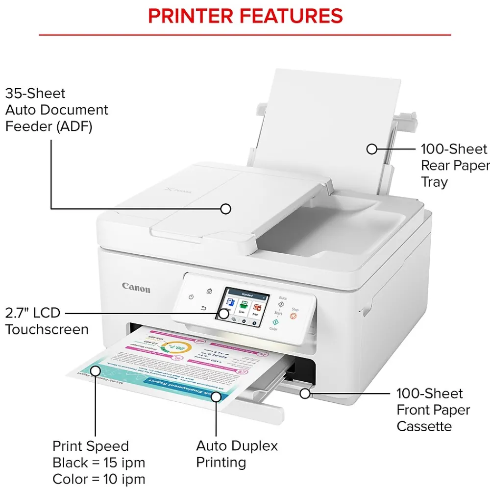 Canon PIXMA TR7820 Inkjet Printer, All-in-One, Print, Scan, Copy (6258C002)