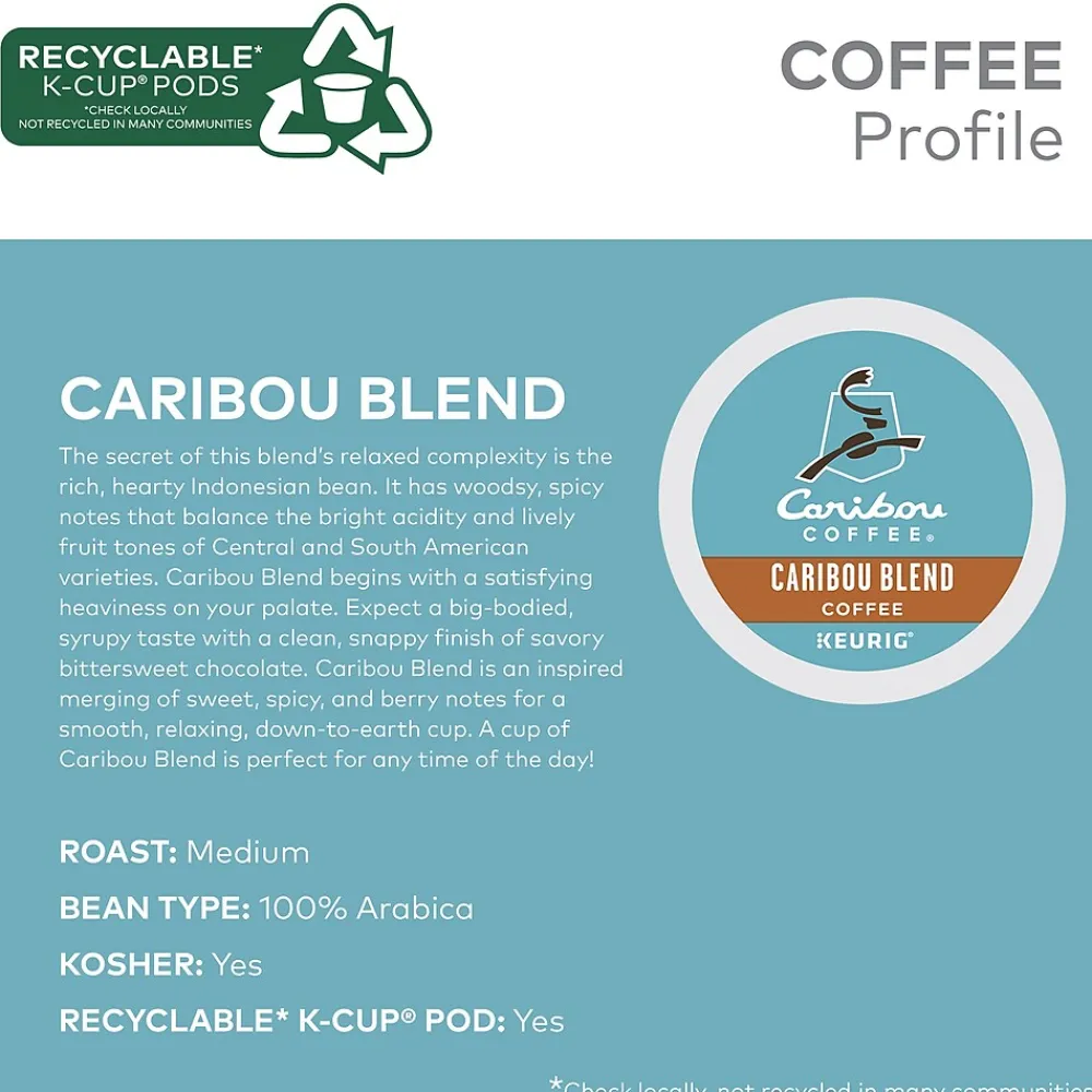 Caribou Coffee Caribou Blend Coffee Keurig® K-Cup® Pods, Medium Roast, 96/Carton (10307)