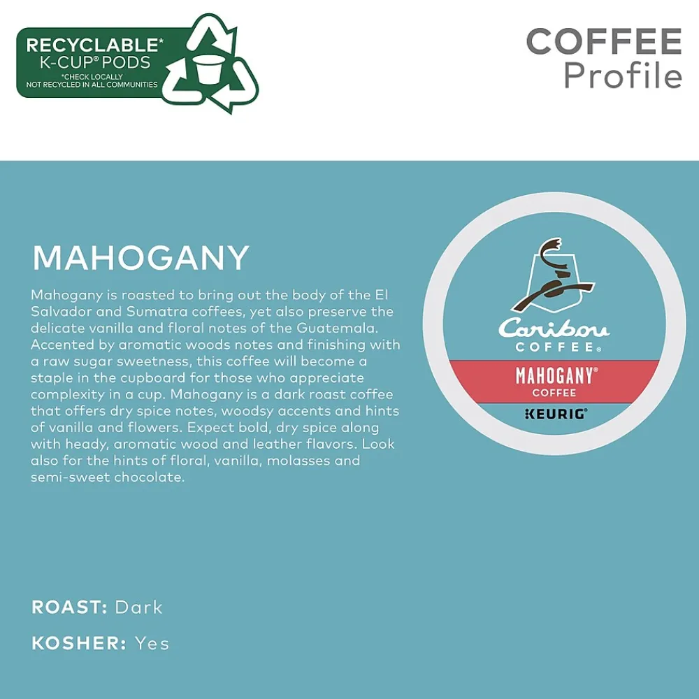 Caribou Coffee Caribou Mahogany Coffee Keurig® K-Cup® Pods, Dark Roast, 96/Carton (10312)