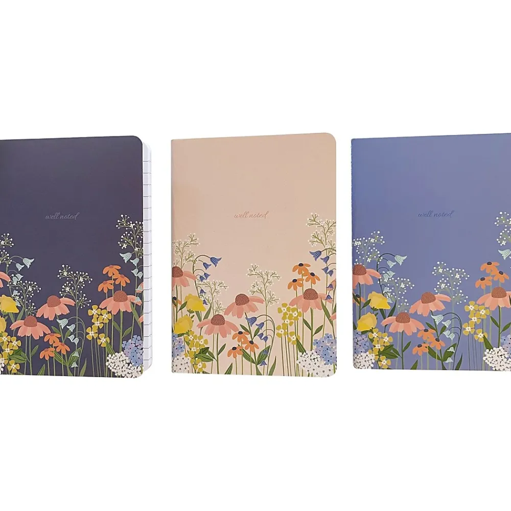 Notebooks|Carolina Pad Wildflower Purse Notebooks, 3.87" x 5.5", College-Ruled, 48 Sheets, Assorted Colors, 3/Pack (60079)