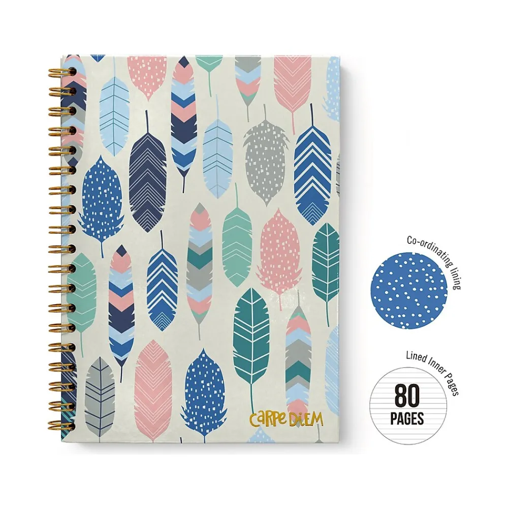 Subject Notebooks|Carpe Diem Feathers 1-Subject Notebook, 7.5" x 9.75", Wide-Ruled, 80 Sheets, Multicolor (9379-CD)