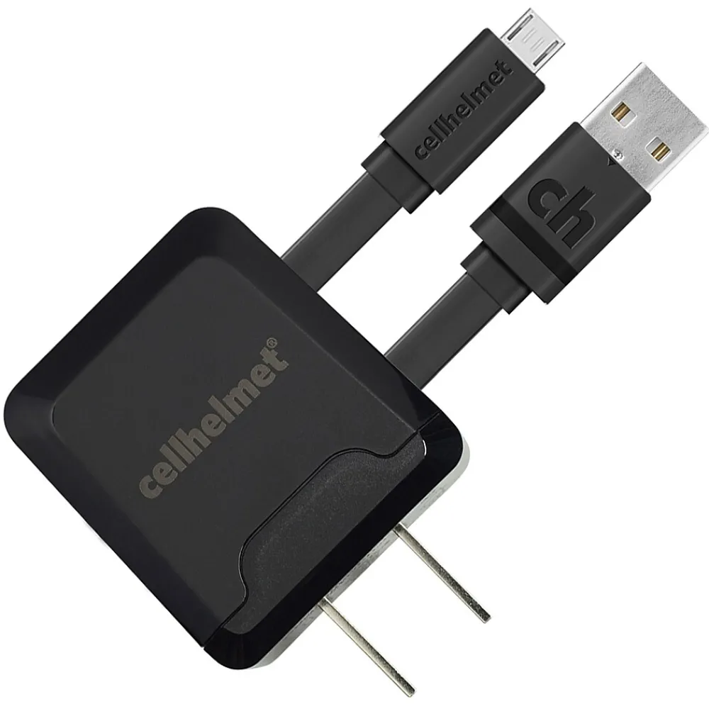 cellhelmet 2.1-Amp Single-USB Wall Charger with USB-A to Micro USB Flat Cable, 3 Feet (WALL-2.1/1+F-MICRO-3-B)
