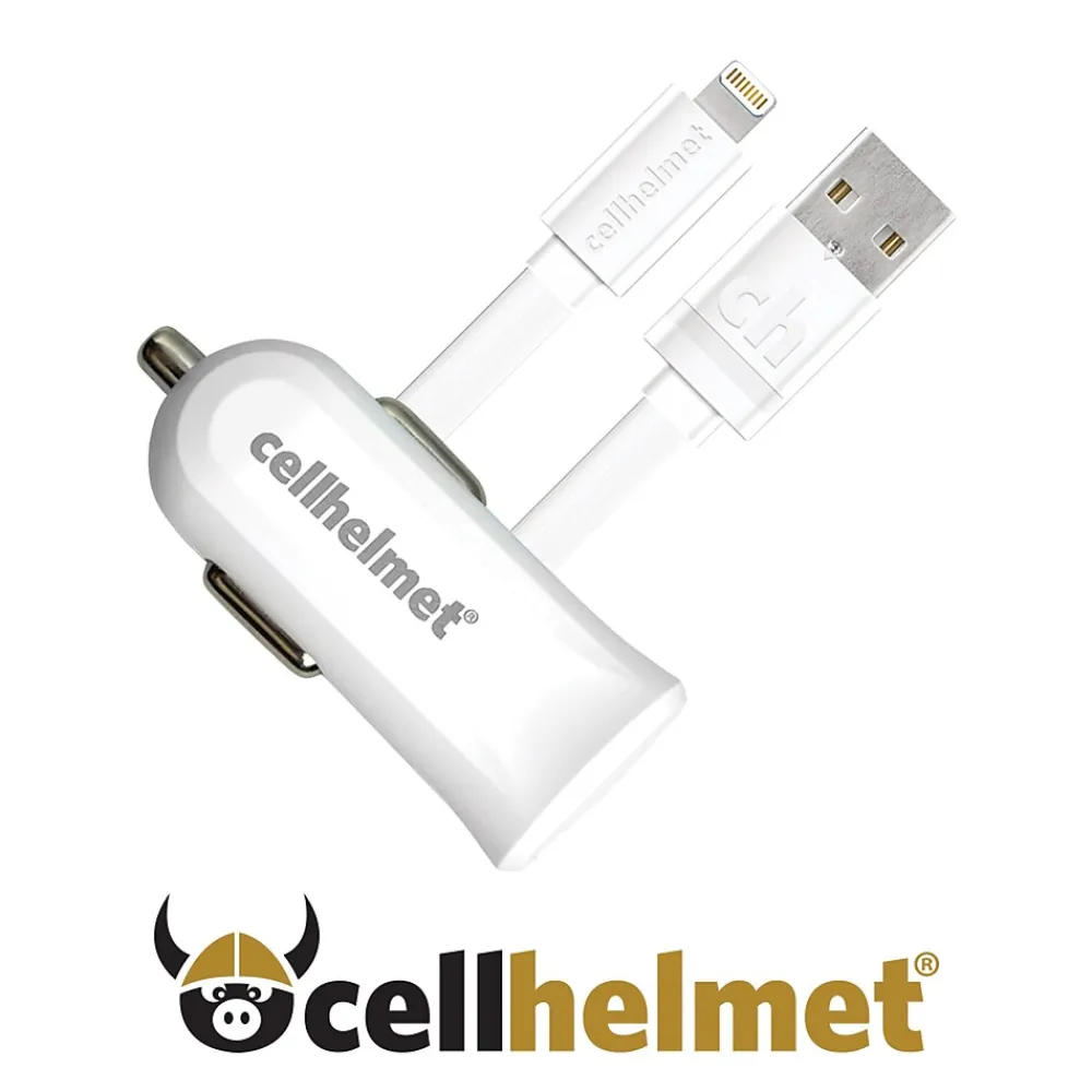2.4-Amp Single-USB Car Charger with USB-A to Lightning Flat Cable, 3 Feet (CAR-2.4/1+F-LIGHT-3-W)<cellhelmet