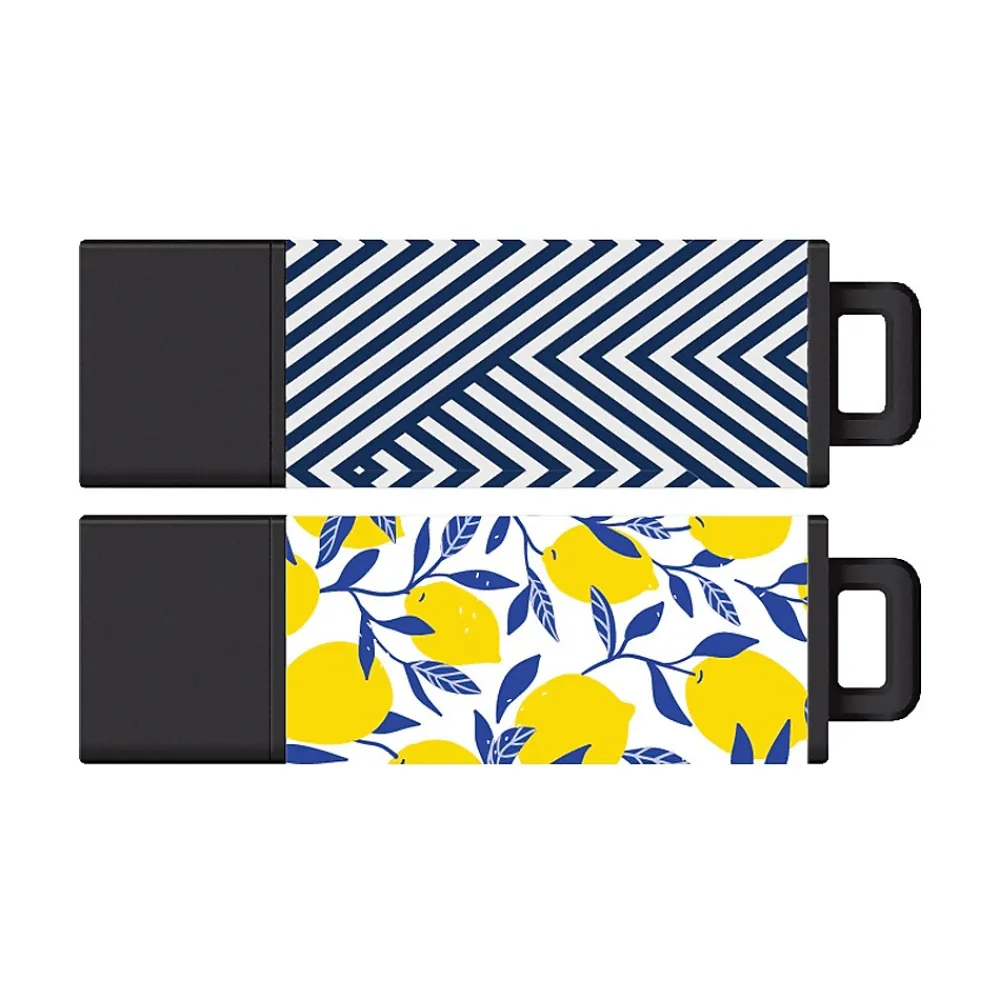 Clearance Centon DataStick Pro 2 64GB USB 2.0 Type-A Flash Drives, Abstract Blue/Lemon Sweet, 2/Pack (C1-U3T066-64G-2)