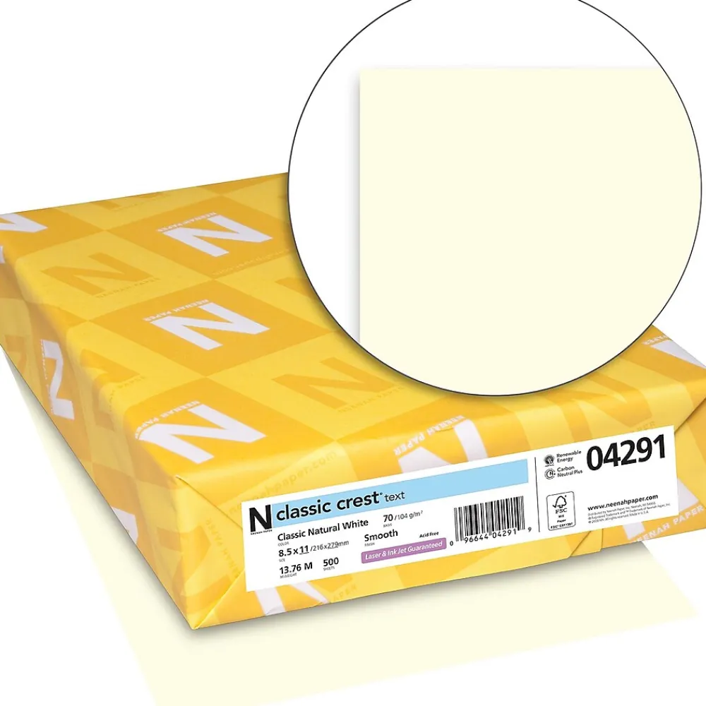 Resume Paper*Neenah Paper CLASSIC CREST® Paper, 8 1/2" x 11", 70 lb., Smooth Finish, Natural White, 500/Ream