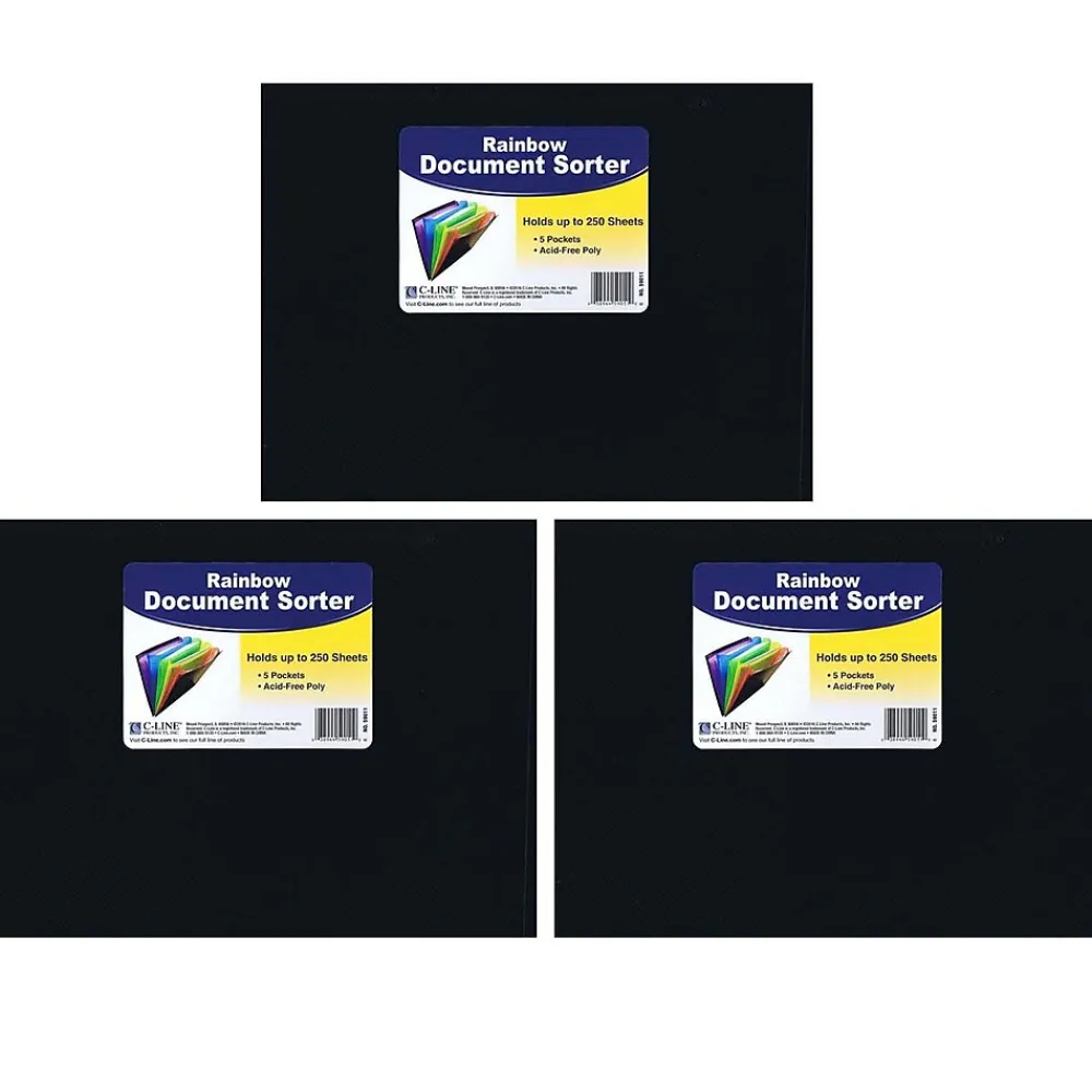 Pocket Folders|C-Line Letter Size Document Sorter, Black/Multi, Pack of 3 (CLI59011-3)