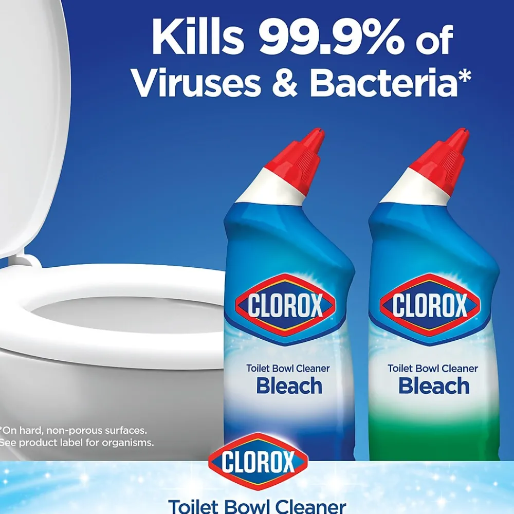 Disinfecting Toilet Bowl Cleaner with Bleach, Rain Clean Scent, 24 Oz., 2/Pack, 6 Packs/Carton (30924)<Clorox Best