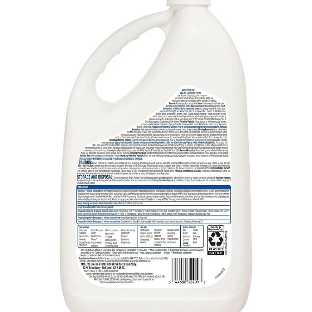 Spore Defense Cleaner Disinfectant, Open System Refill Bottle, 128 Fl Oz, 4/Pack (32409)<Clorox Healthcare Best