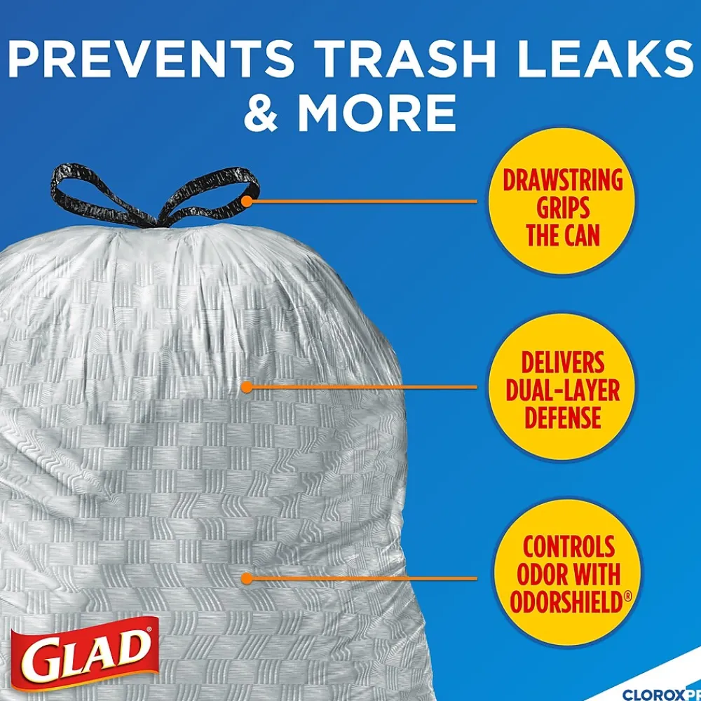 CloroxPro ForceFlex 13 Gallon Tall Kitchen Trash Bag, 23.75" x 24.88", Low Density, .72 mil, Gray, 100/Box (70427)<Glad Hot