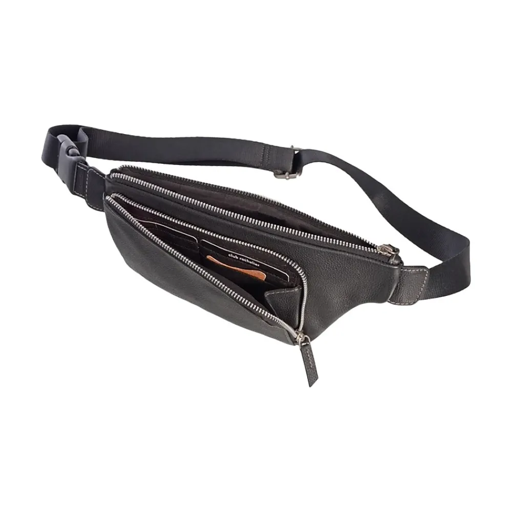 Black Genuine Leather Belt Bag, Small (CL110WB02-Blk)<Club Rochelier Clearance