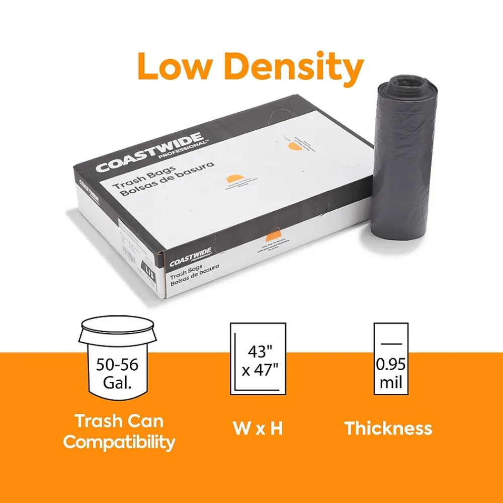 ™ 50-56 Gallon Trash Bag, 43" x 47", Low Density, 0.95 mil, Gray, 100 Bags/Box (CW50715)<Coastwide Professional