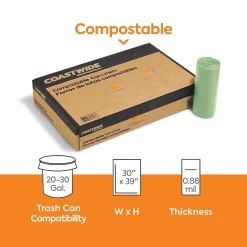™ 20-30 Gallon Compostable Bag, 30" x 39", Low Density, 0.88 Mil, Green, 150 Bags/Box (CW62407)<Coastwide Professional Discount